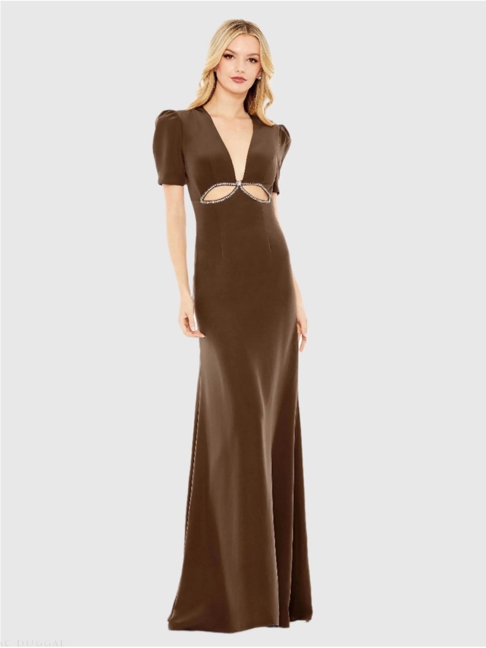 NEW Mac duggal espresso brown beaded embellished formal gown NWT